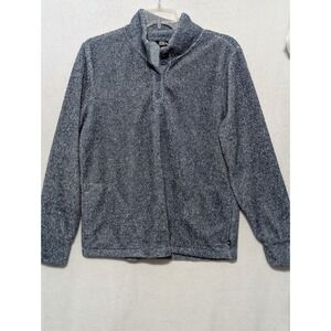 Eddie Bauer Womens M Blue Marled Fleece Pullover Mock Neck 3 Button Sweatshirt
